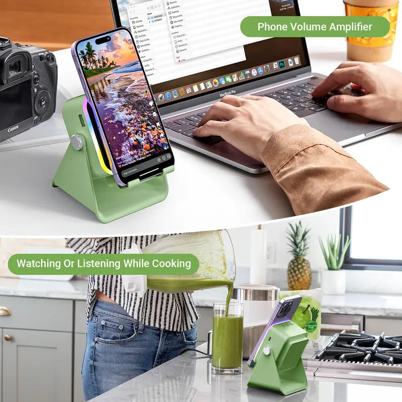 Wireless Induction Audio Speaker Stand with 3500mAh Power Bank and Ambient Light