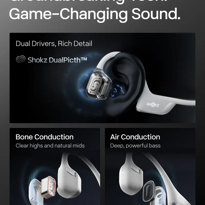 Open Ear Bone Conduction Sport Headphones with Dual-Driver Sound and 12H Battery