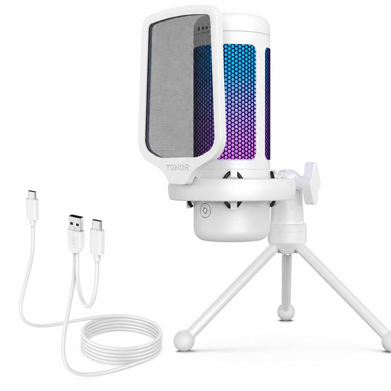 USB Condenser Streaming Gaming Microphone for PC, PS4/PS5 - RGB Lighting, 1-Tap Mute