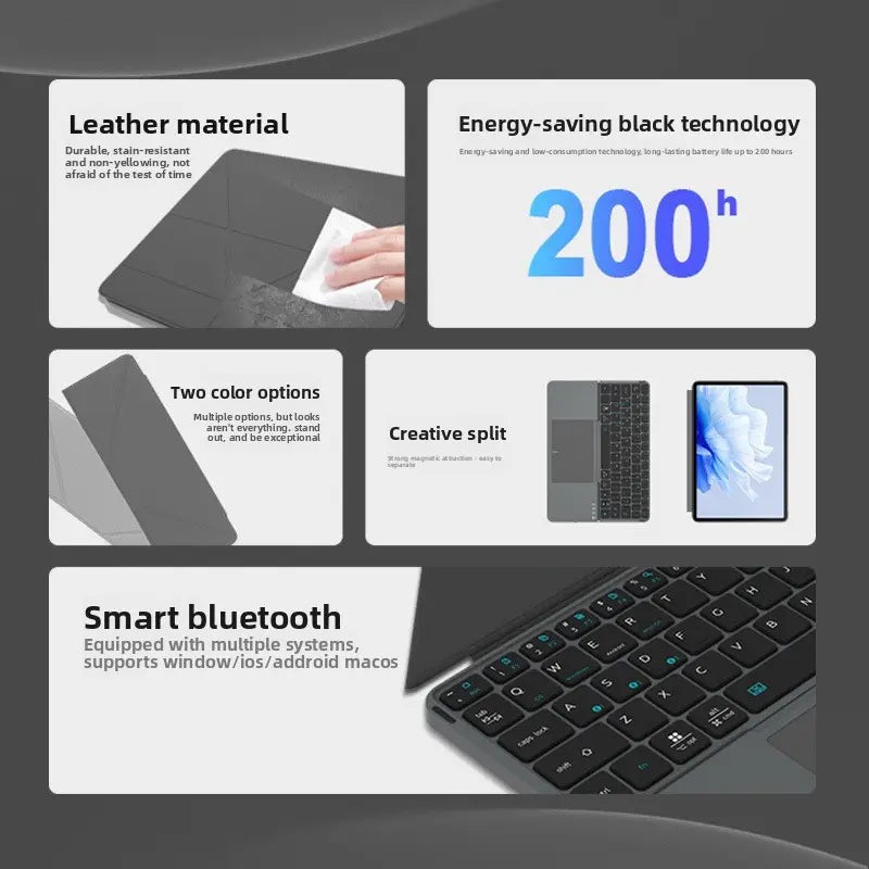 Foldable Bluetooth External Keyboard with Detachable Leather Stand, Compact Ergonomic Design