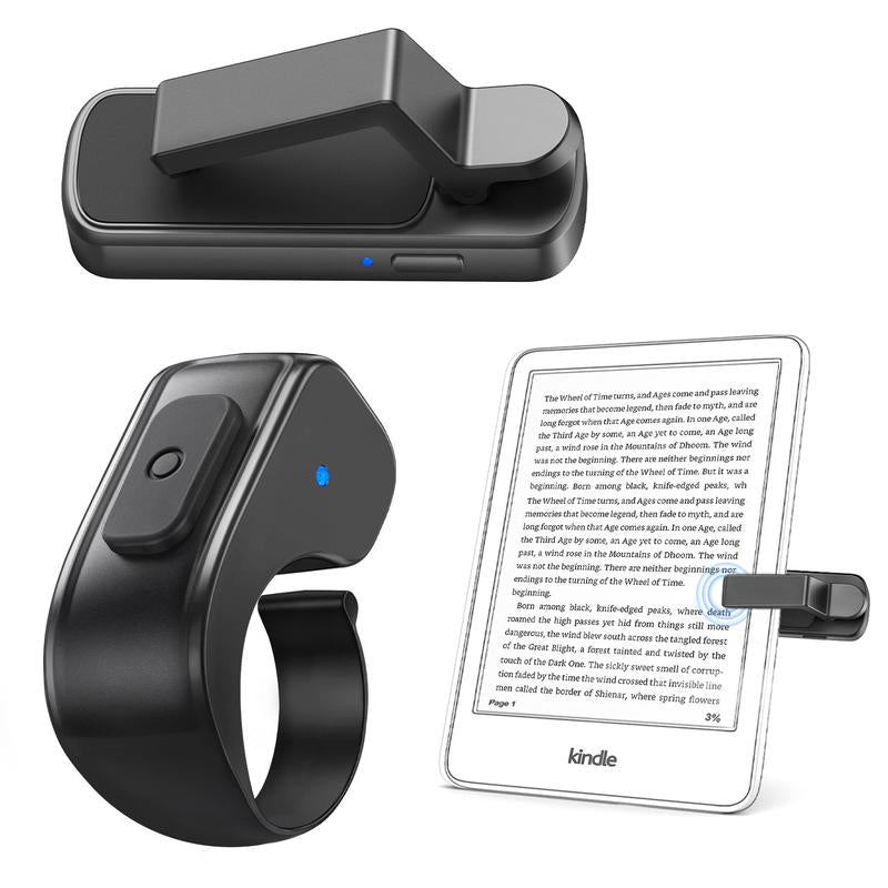 Wireless Page Turner Ring for E-Readers and Tablets with Storage Bag - Hands-Free Remote Control