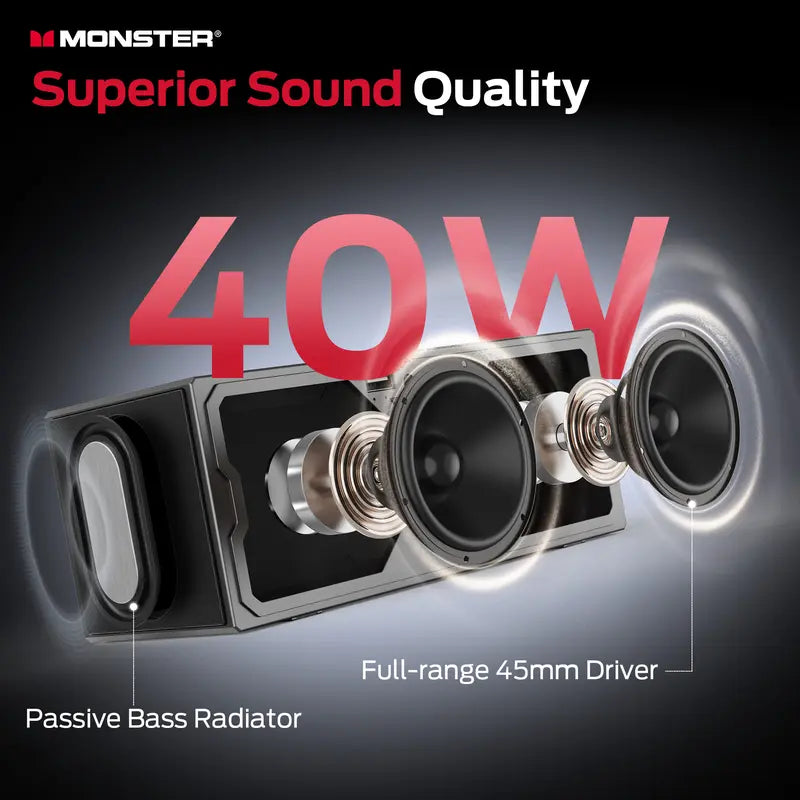 Compact Portable Bluetooth Speaker with 40W Stereo Sound, 3D LED Light Show, and Wireless Charging Station