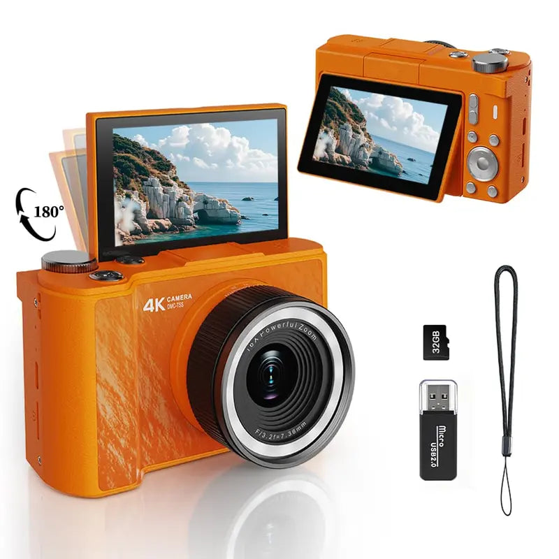 2026 Digital Camera for Photography with Foldable Screen and 32GB SD Card