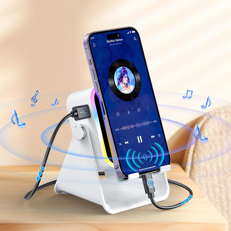 Wireless Induction Audio Speaker Stand with 3500mAh Power Bank and Ambient Light