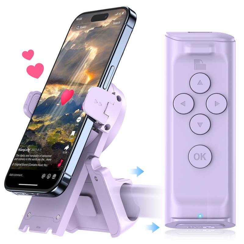 Remote Control for Short-Form Video Scrolling with Smartphone Holder Stand, Wireless Page Turner and Camera Shutter