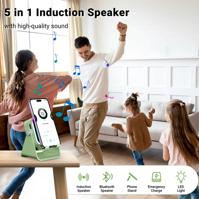 Wireless Induction Audio Speaker Stand with 3500mAh Power Bank and Ambient Light