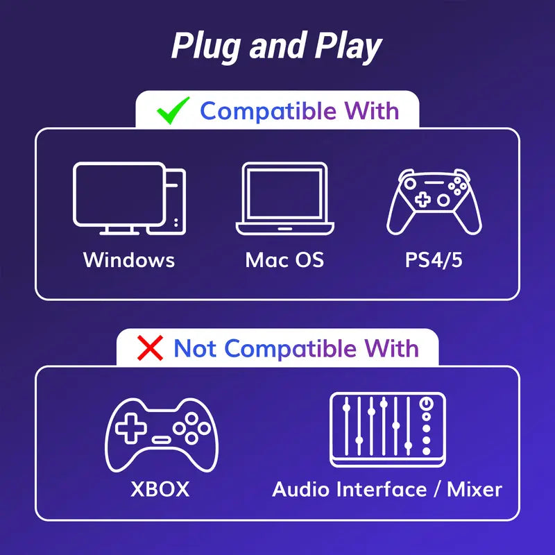 USB Condenser Streaming Gaming Microphone for PC, PS4/PS5 - RGB Lighting, 1-Tap Mute