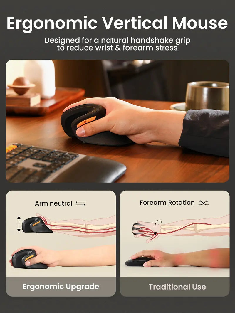 Ergonomic Bluetooth Vertical Mouse - Rechargeable Silent Wireless Mouse with 3 Multi-Device Connectivity