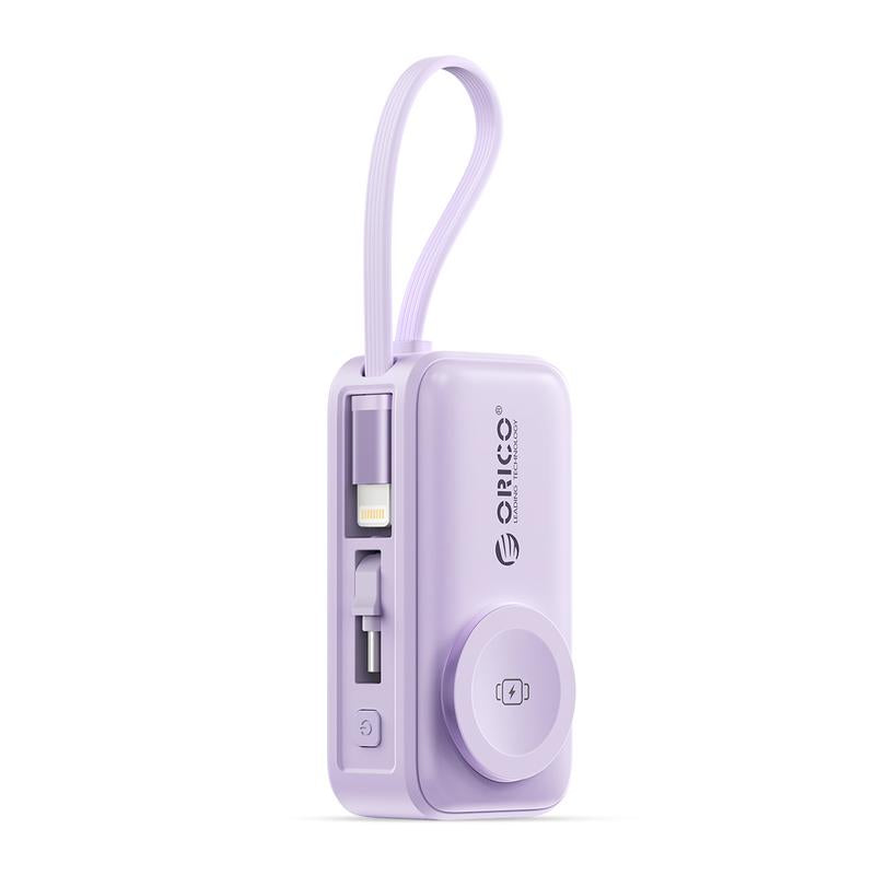 3-in-1 Folding Portable Power Bank with Integrated Cables, Smartwatch Wireless Charging, and Phone Stand
