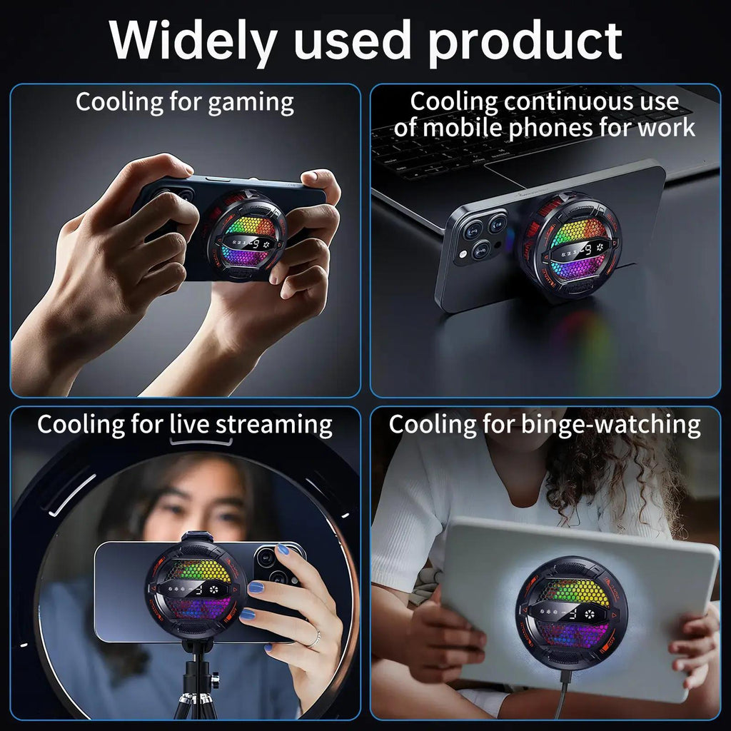 Clip-On Phone Cooler with RGB Lights, Semiconductor Cooling & 3-Speed Fan