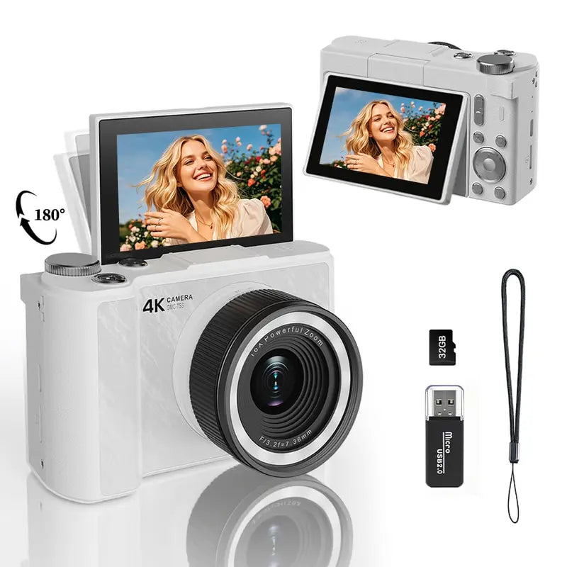 2026 Digital Camera for Photography with Foldable Screen and 32GB SD Card