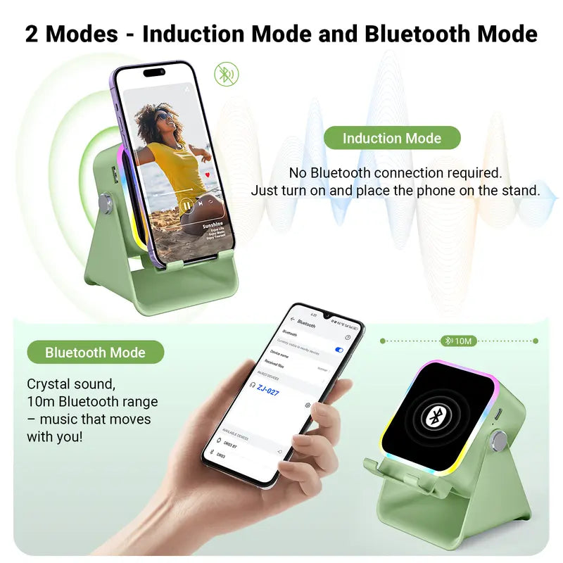 Wireless Induction Audio Speaker Stand with 3500mAh Power Bank and Ambient Light