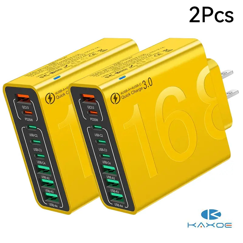 8-Port USB Fast Charging Hub - 4 USB-C & 4 USB-A Multi-Device Power Adapter
