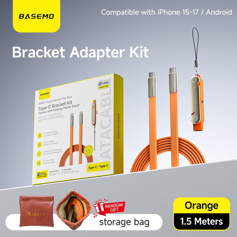 240W High-Speed 2-in-1 Detachable USB-C Power Cable with 360° Rotating Invisible Stand