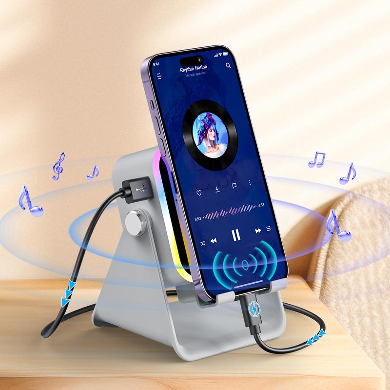 Wireless Induction Audio Speaker Stand with 3500mAh Power Bank and Ambient Light