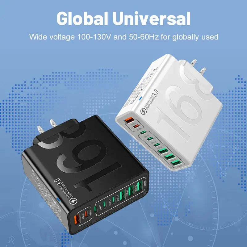 8-Port USB Fast Charging Hub - 4 USB-C & 4 USB-A Multi-Device Power Adapter