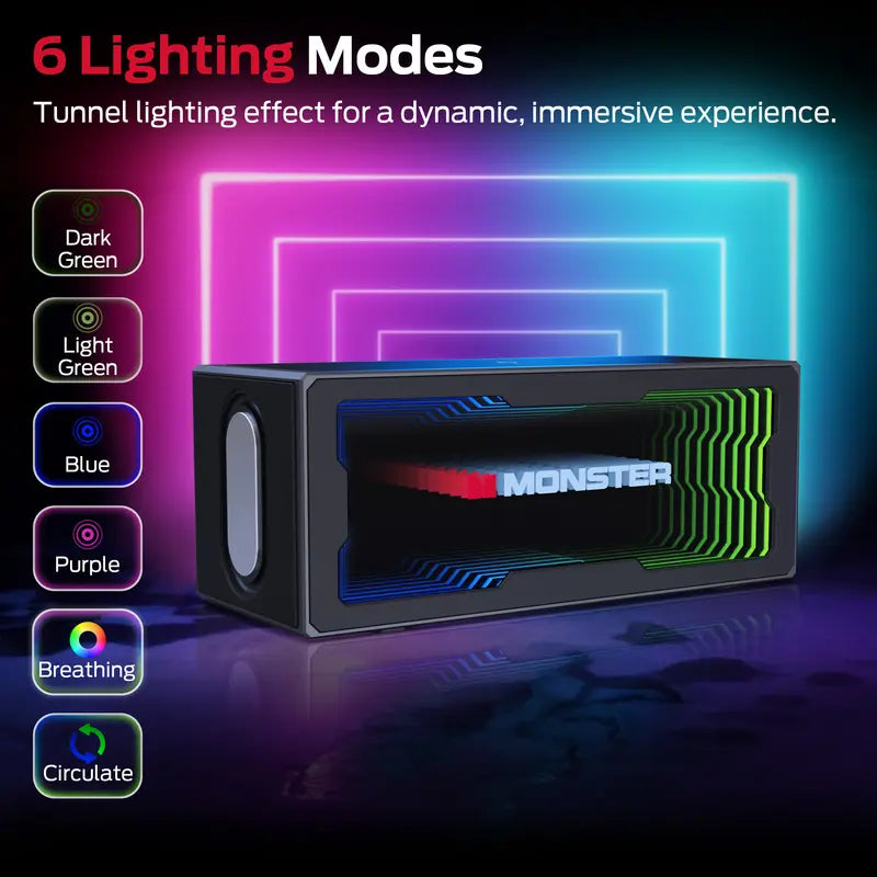 Compact Portable Bluetooth Speaker with 40W Stereo Sound, 3D LED Light Show, and Wireless Charging Station