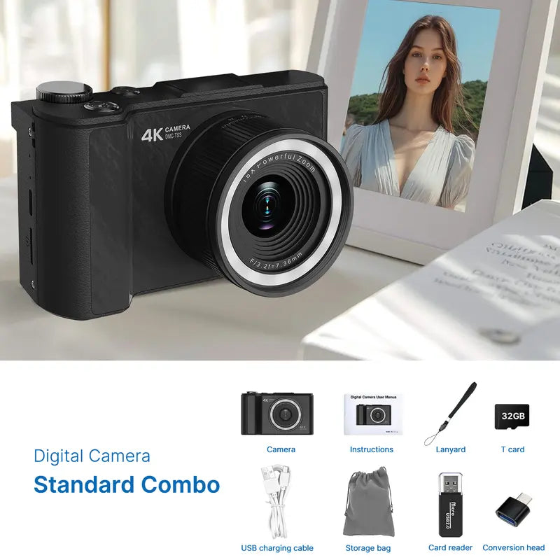2026 Digital Camera for Photography with Foldable Screen and 32GB SD Card