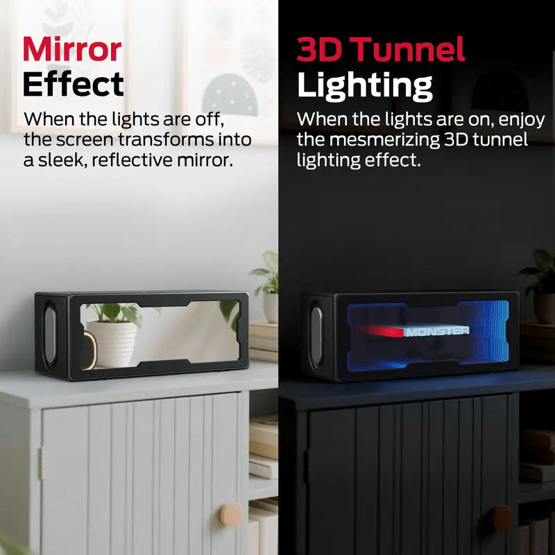 Compact Portable Bluetooth Speaker with 40W Stereo Sound, 3D LED Light Show, and Wireless Charging Station