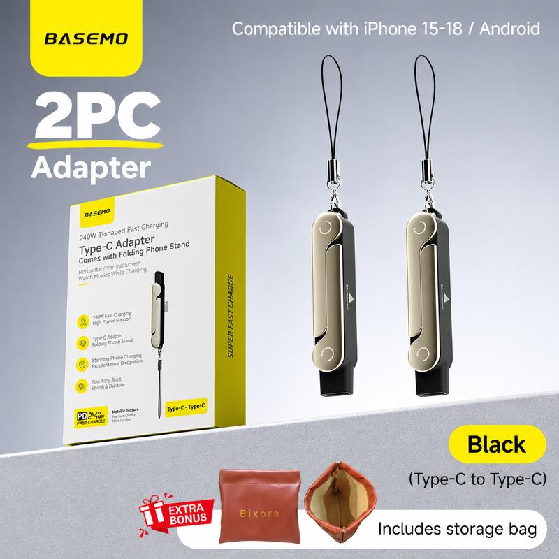 240W High-Speed 2-in-1 Detachable USB-C Power Cable with 360° Rotating Invisible Stand