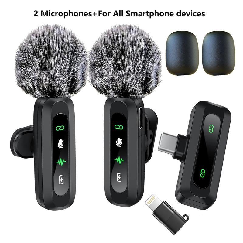 Wireless Lavalier Microphone 2-Pack for Smartphones and Tablets, Plug-and-Play Lapel Mic for Video Recording