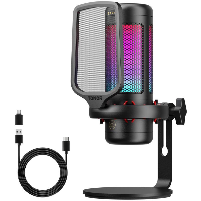 USB Condenser Streaming Gaming Microphone for PC, PS4/PS5 - RGB Lighting, 1-Tap Mute