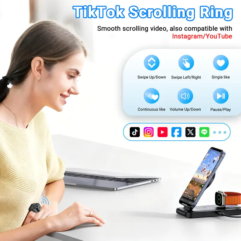 Wireless Scrolling Ring Remote Control Page Turner for Smartphones and E-Book Applications
