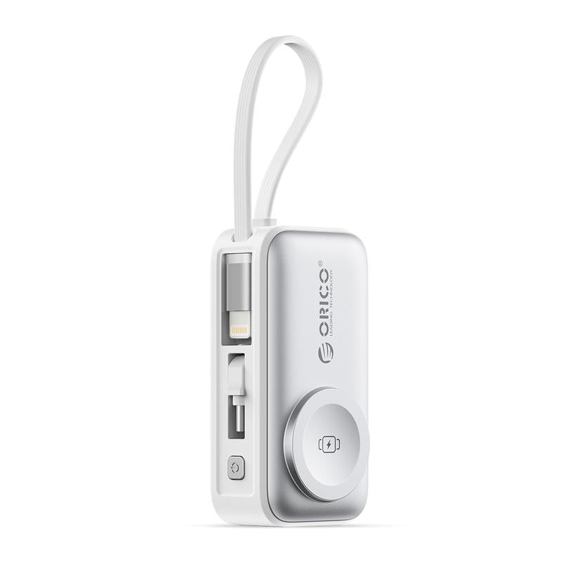 3-in-1 Folding Portable Power Bank with Integrated Cables, Smartwatch Wireless Charging, and Phone Stand