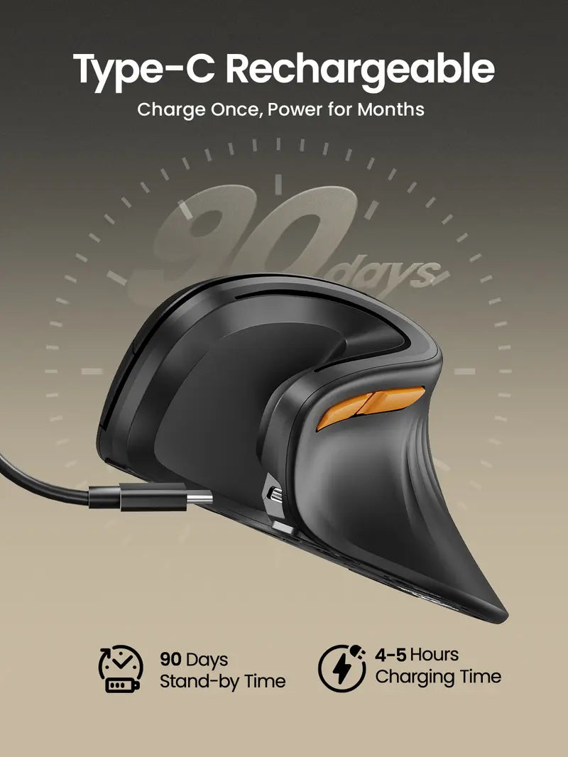 Ergonomic Bluetooth Vertical Mouse - Rechargeable Silent Wireless Mouse with 3 Multi-Device Connectivity