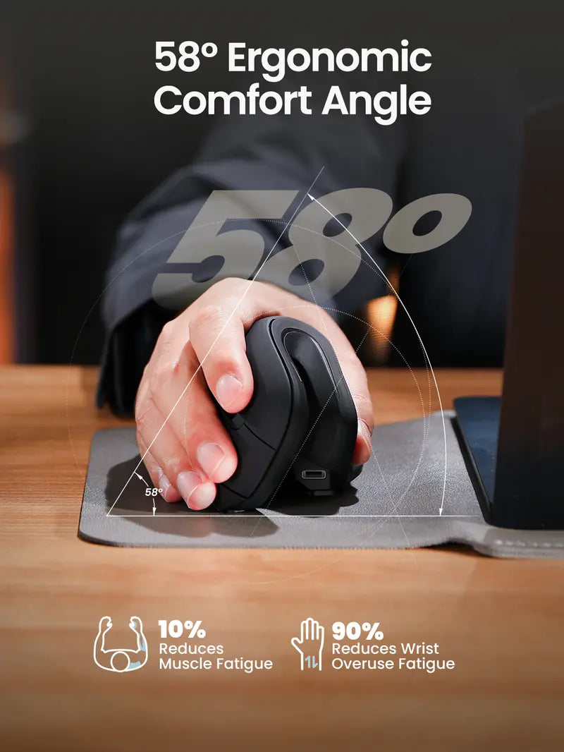 Ergonomic Bluetooth Vertical Mouse - Rechargeable Silent Wireless Mouse with 3 Multi-Device Connectivity