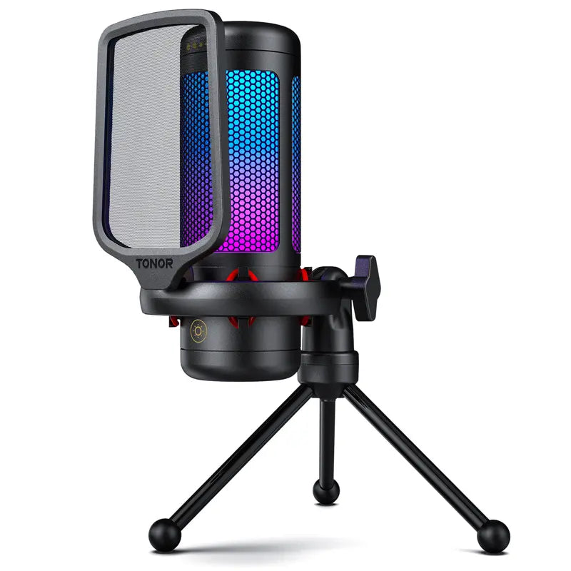 USB Condenser Streaming Gaming Microphone for PC, PS4/PS5 - RGB Lighting, 1-Tap Mute