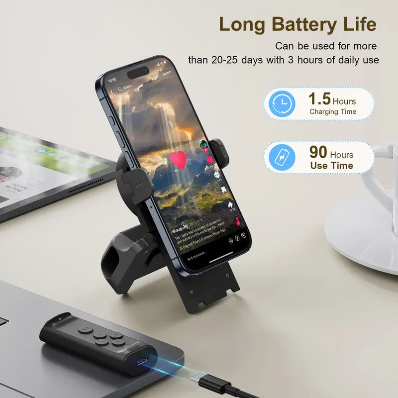 Remote Control for Short-Form Video Scrolling with Smartphone Holder Stand, Wireless Page Turner and Camera Shutter