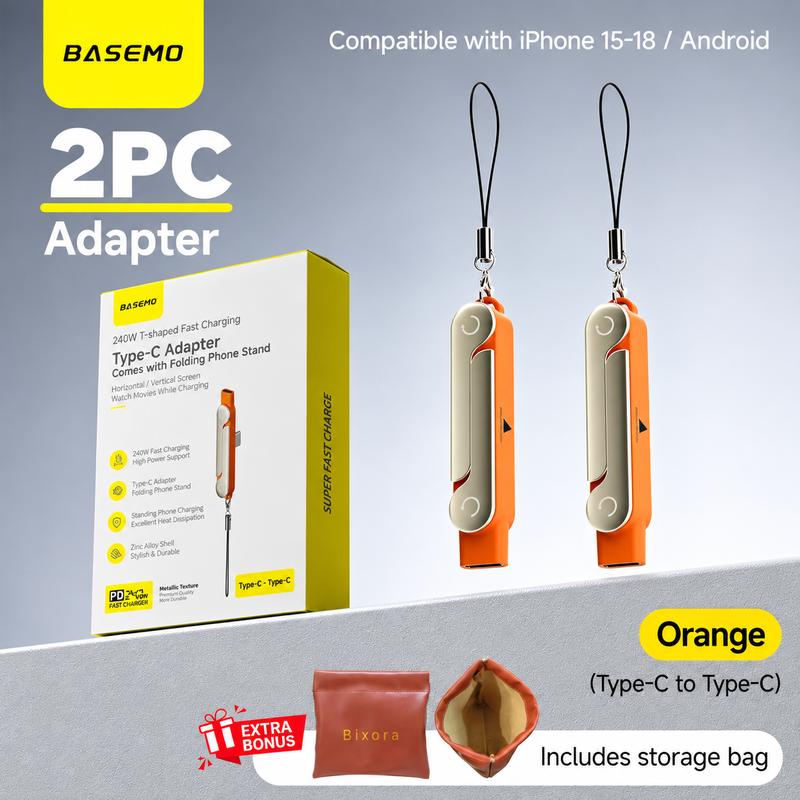 240W High-Speed 2-in-1 Detachable USB-C Power Cable with 360° Rotating Invisible Stand