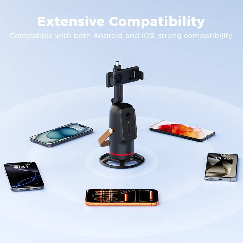 Auto Face Tracking Tripod with Gesture Control, 360° Rotation Smart Phone Mount for Live Streaming