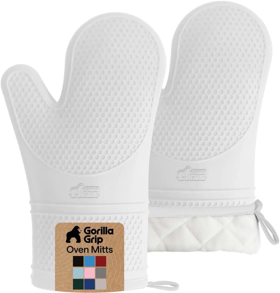 GORILLA GRIP BPA-Free Soft Silicone Oven Mitts, Heat Resistant and Waterproof Cooking Gloves, Thick Cotton Lining, Flexible Gripping for Baking Grilling, Kitchen Potholders Set of 2, 12.5x8.3, Mint