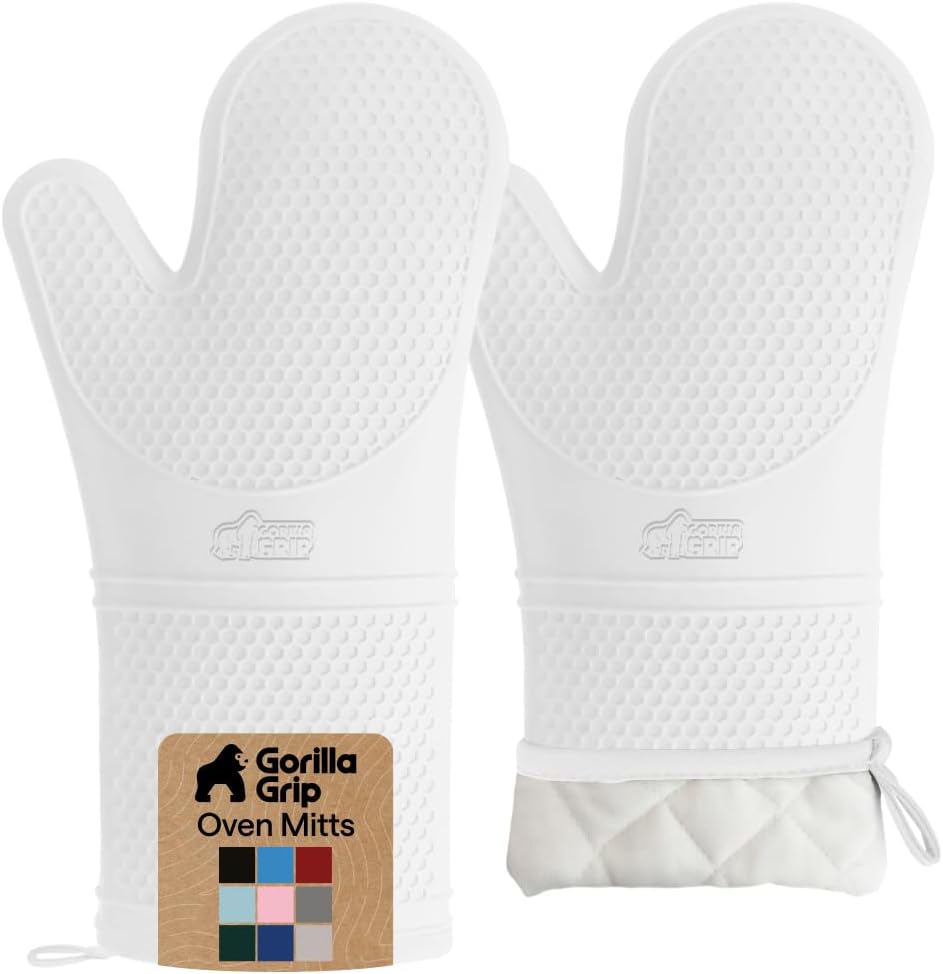 GORILLA GRIP BPA-Free Soft Silicone Oven Mitts, Heat Resistant and Waterproof Cooking Gloves, Thick Cotton Lining, Flexible Gripping for Baking Grilling, Kitchen Potholders Set of 2, 12.5x8.3, Mint