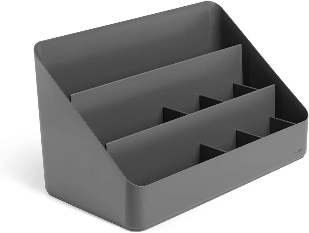 Poppin Desk Organizer with 3 Tiers, Sliding & Removable Dividers, Charging Station - All-in-One Workspace Organizer for Office Supplies, Desktop Organizer
