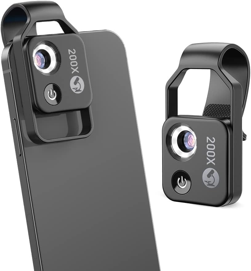 100x Smartphone Microscope Lens with Integrated LED Light for Macro Photography