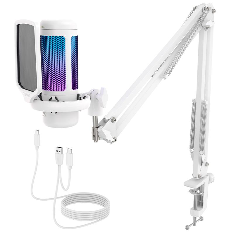 USB Condenser Streaming Gaming Microphone for PC, PS4/PS5 - RGB Lighting, 1-Tap Mute