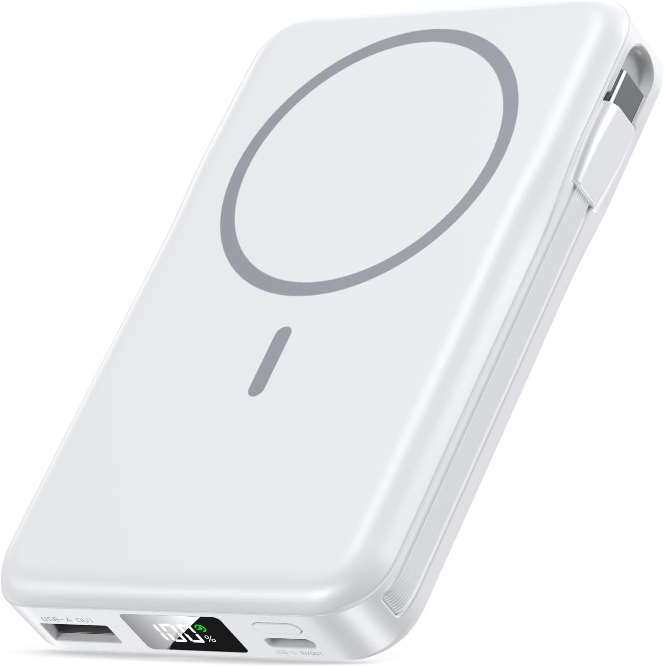 Magnetic Portable Charger, 10000mAh Power Bank, 5 in 1 Portable Charger with Built in Cable, 20W Fast Charging for Magsafe Battery Pack Compatible with iPhone 17/16/15/14/13/12 Pro/Pro Max-Black