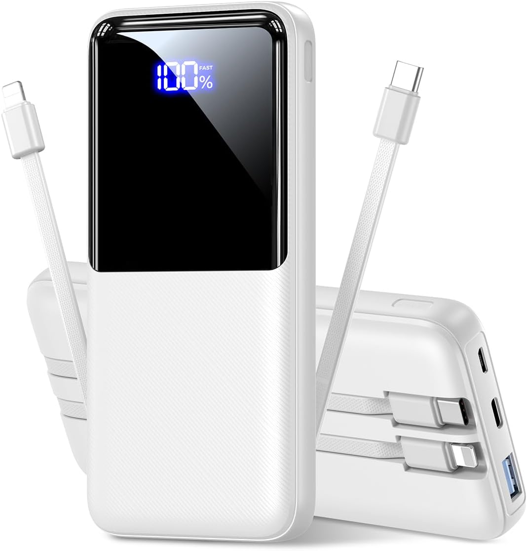 Portable Charger Power Bank - 15000mAh Battery Pack Portable Phone Charger with Built in Cables 22.5W Fast Charging Powerbank Compatible with iPhone Android Samsung Phone, Travel Camping Essential