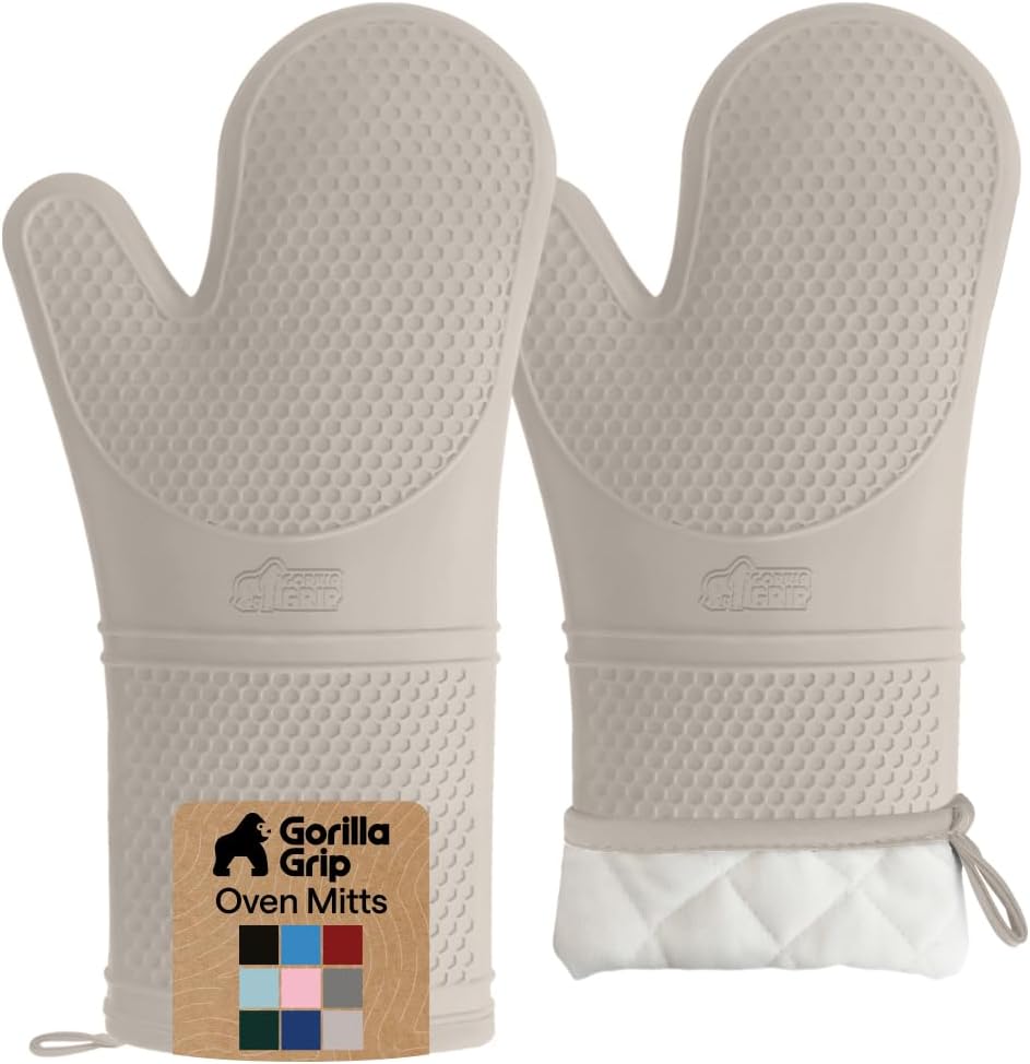 GORILLA GRIP BPA-Free Soft Silicone Oven Mitts, Heat Resistant and Waterproof Cooking Gloves, Thick Cotton Lining, Flexible Gripping for Baking Grilling, Kitchen Potholders Set of 2, 12.5x8.3, Mint