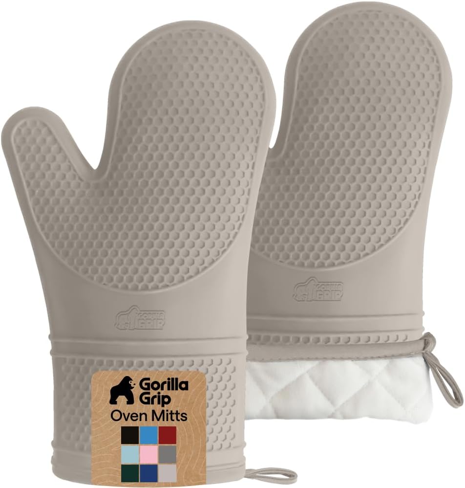 GORILLA GRIP BPA-Free Soft Silicone Oven Mitts, Heat Resistant and Waterproof Cooking Gloves, Thick Cotton Lining, Flexible Gripping for Baking Grilling, Kitchen Potholders Set of 2, 12.5x8.3, Mint