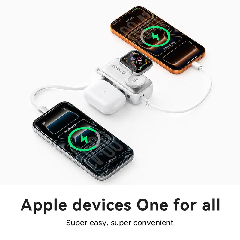 3-in-1 Folding Portable Power Bank with Integrated Cables, Smartwatch Wireless Charging, and Phone Stand