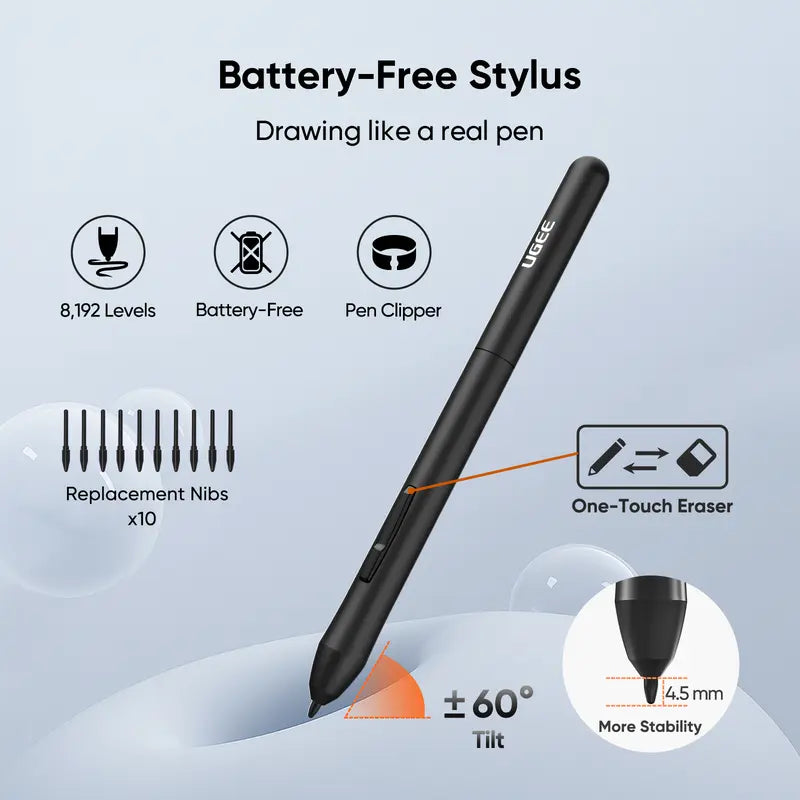 Digital Drawing Pad with 10 Hot Keys, 6.5x4 inch Graphics Tablet with 8192 Levels Battery-Free Stylus