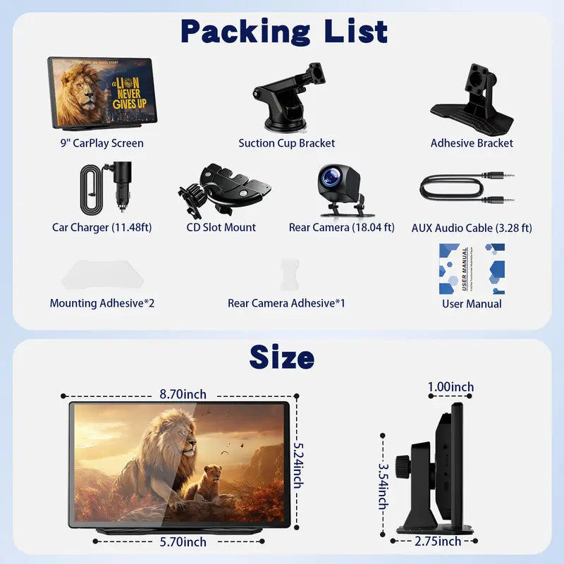 2026 9-Inch Wireless Portable Vehicle Touchscreen with GPS Support and Smartphone Integration