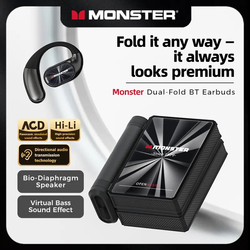 Open-Ear Mic Headset, Dual-Fold Design, 100H Battery Life Bluetooth 6.0 Wireless Earbuds