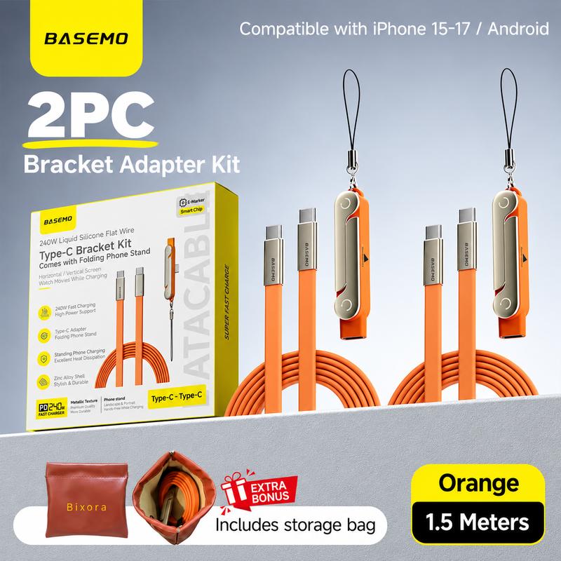 240W High-Speed 2-in-1 Detachable USB-C Power Cable with 360° Rotating Invisible Stand