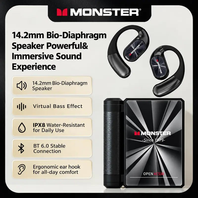 Open-Ear Mic Headset, Dual-Fold Design, 100H Battery Life Bluetooth 6.0 Wireless Earbuds