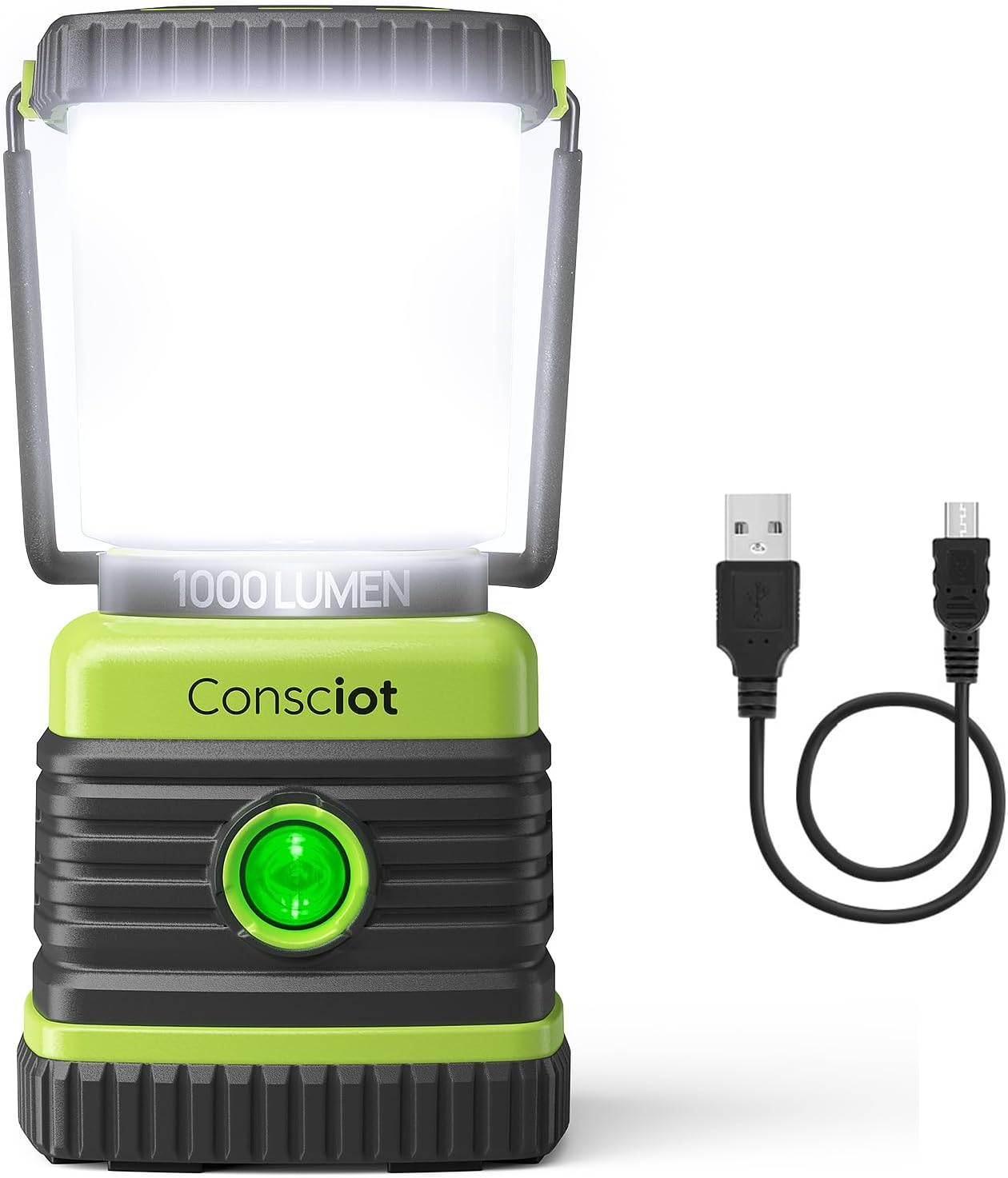 LED Camping Lantern Rechargeable, Consciot Camping Lights, 1000LM, 4 Light Modes, 4400mAh Power Bank, IPX4 Waterproof, Dimmable Tent Lights for Emergency, Power Outages, USB C Cable Included, 2 Pack